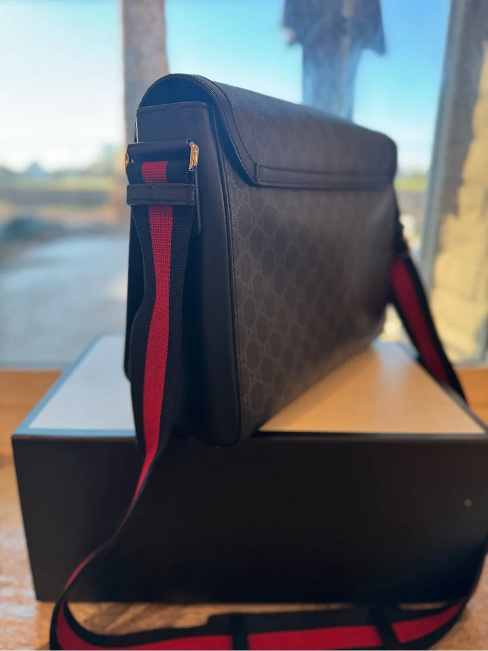 Gucci Navy GG Supreme Messenger Bag with Multicolor Planet & Patch Accents